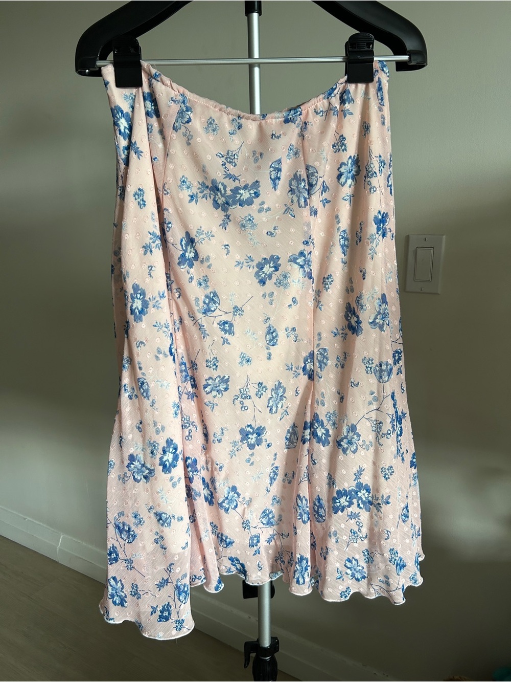 Pink Floral Silk Feel Clip Dot Midi Skirt Size L